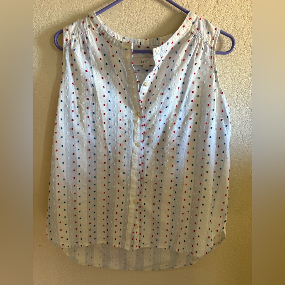 LOFT Button-Front Blouse with Red and Blue Dots